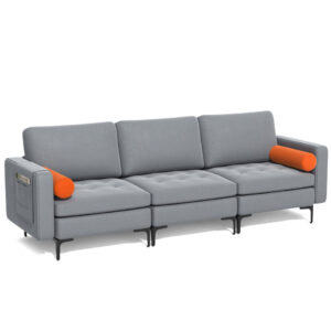 Modern Modular 3-Seat Sofa Couch w/ 103-Degree Backrest & Cushions Ash Grey