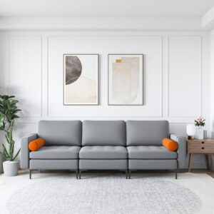 Modern Modular 3-Seat Sofa Couch w/ 103-Degree Backrest & Cushions Ash Grey