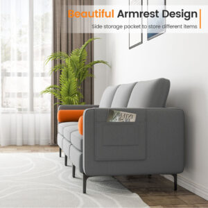 Modern Modular 3-Seat Sofa Couch w/ 103-Degree Backrest & Cushions Ash Grey